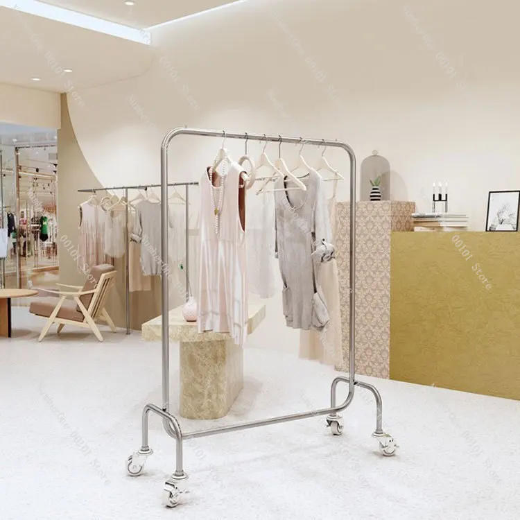 Live Streaming Clothing Store Display Rack Floor-standing Clothes Rack Stainless Steel Garment Rack Women's Clothing Store Shelf