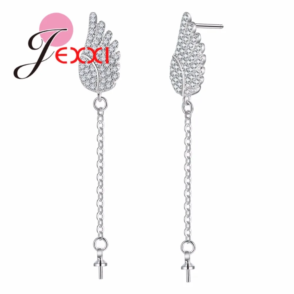 

Charming Angel Wing Style Stud Earrings Long Chain Earring 925 Sterling Silver Color Color Women DIY Making Earrings for Wedding