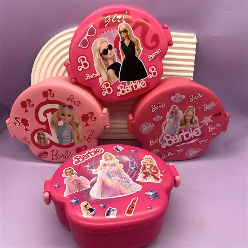 Barbie Lunch Box casuale Fashion Girl Doll tre scomparti Crisper scatola da pranzo separata Girly Heart Cute Cartoon Girls Gifts