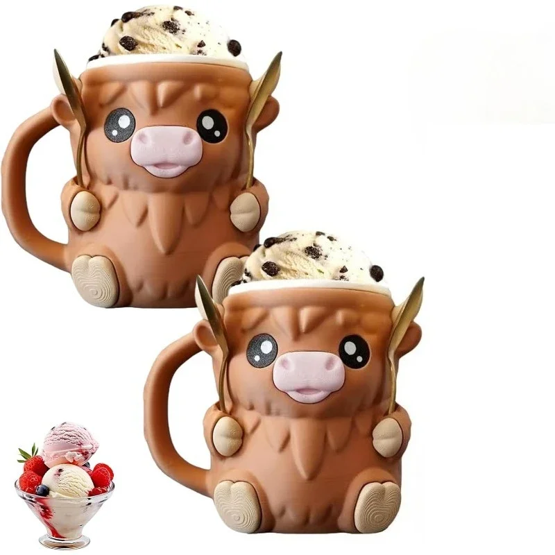 3D Printed Cat Ice Cream Pint Holder, Adorable Kitten Cozy Sleeve with Spoon Slot & Non-Slip Base, Reusable for 16oz Ben