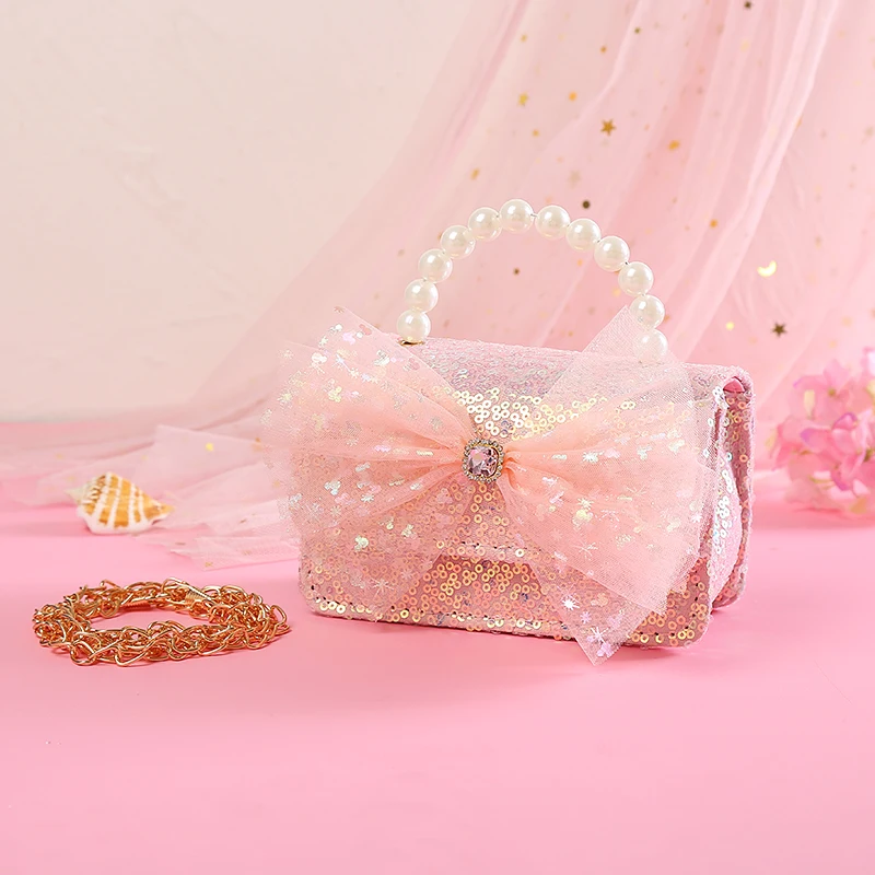 Children Wallet New Small Bag Cute Girl Classic Coin Purse Handbag Flower Beading Princess Kid Money Bag Baby Shoulder Bag