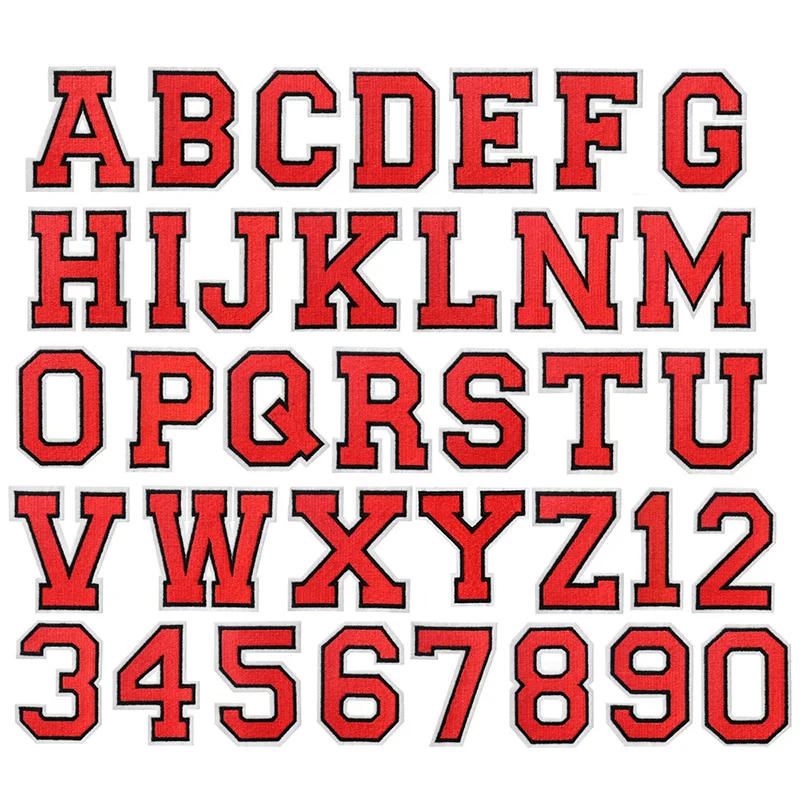 Red Embroidered Letters Iron On Patch Jersey Number Figures Appliques Alphabet Uniform Stickers Clothing Sew Name Badge 11.3cm