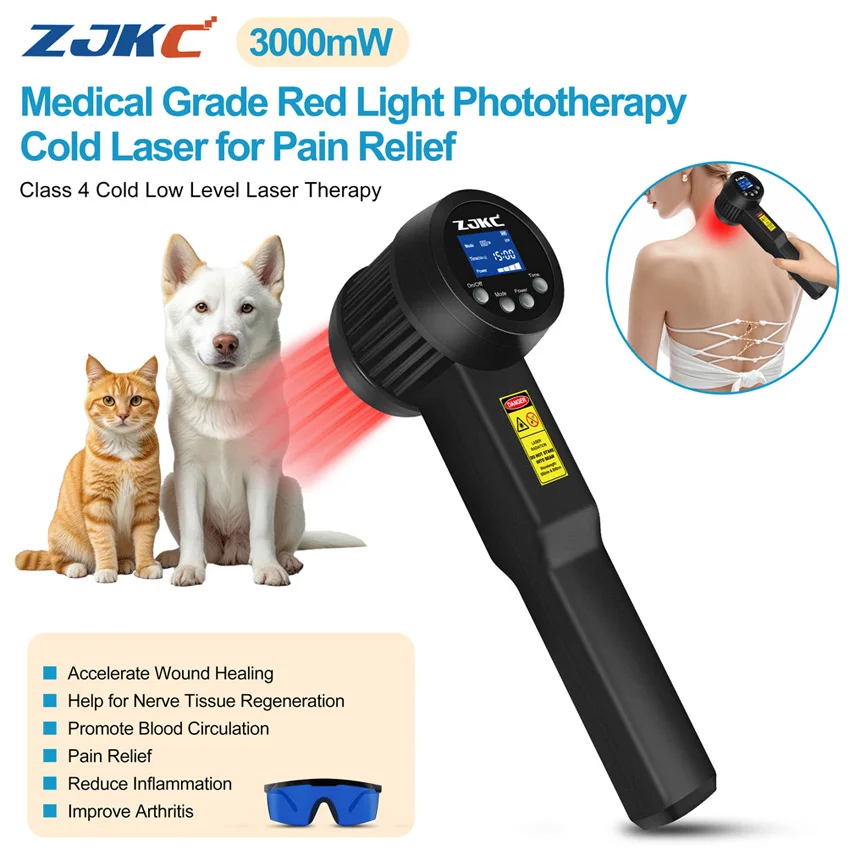 ZJKC 3W 650nmx15+808nmx10 Cool Laser Therapy LLLT Device Red Light Therapy for Arthritis Pain Relief and Wound Healing