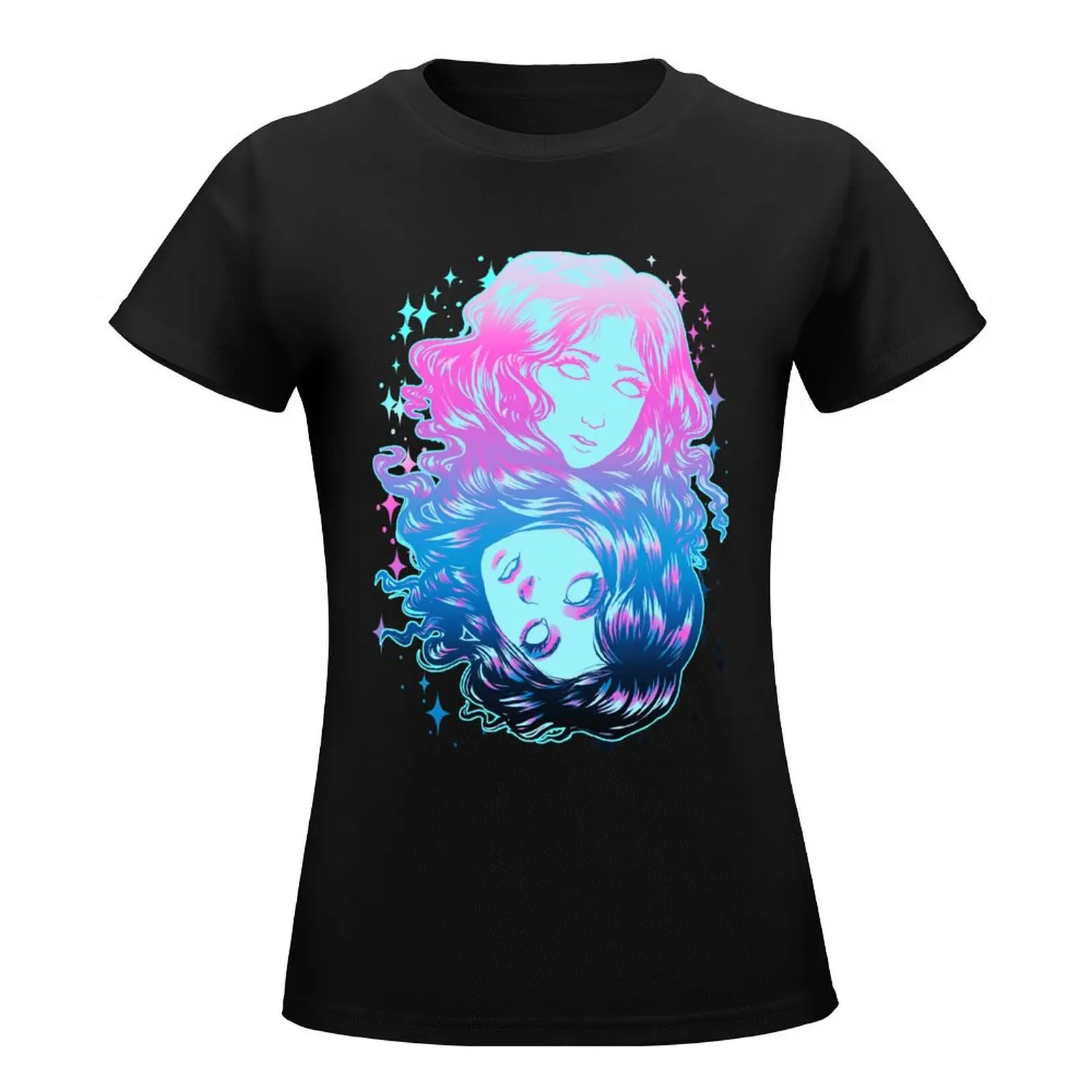 Two Faces Color T-Shirt oversized female Short sleeve tee tees plus size t shirts for Women loose fit