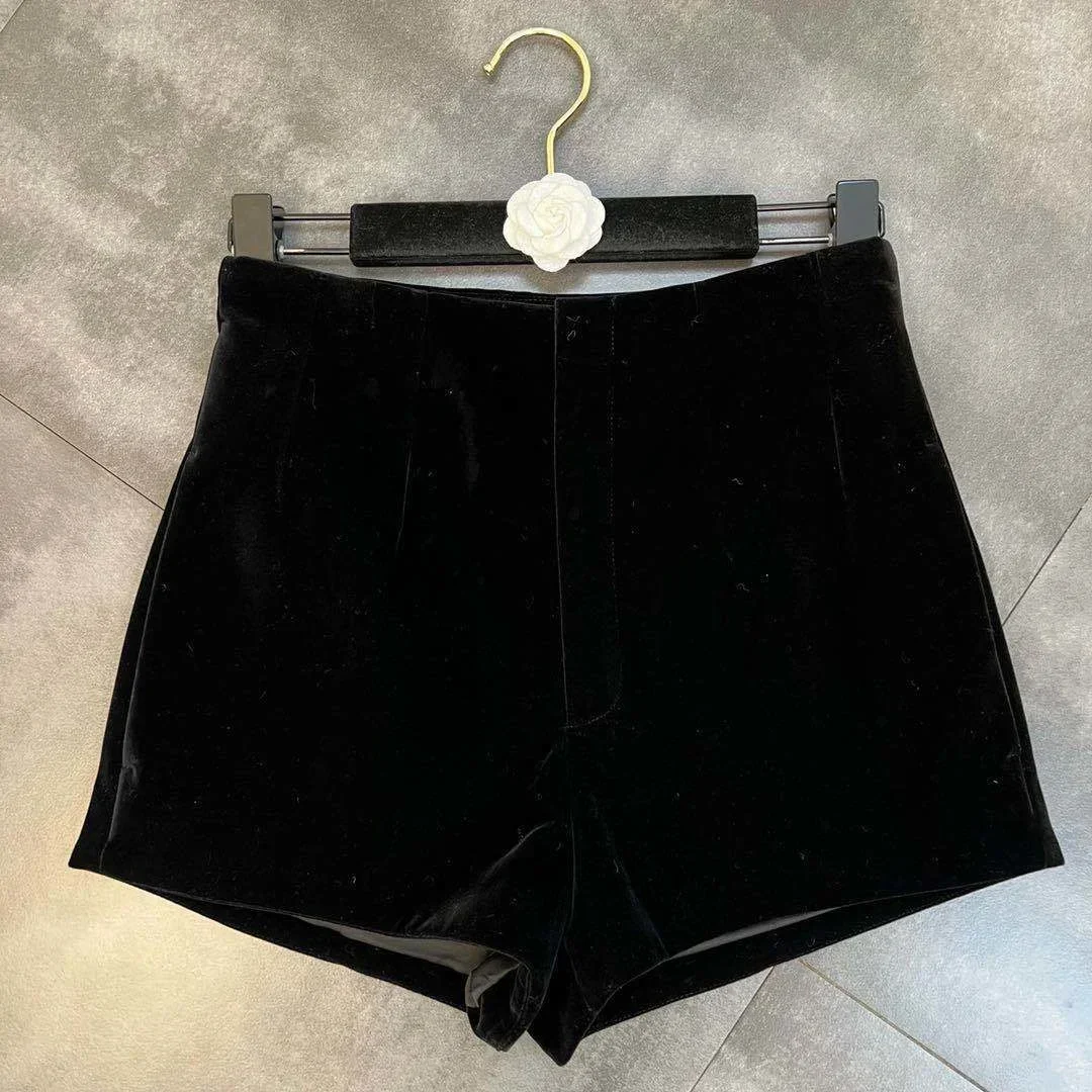 Black velvet shorts for women's outerwear with a high a with summer pants women's shorts