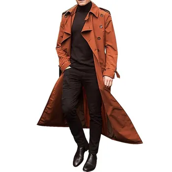Men's Long Black Double-Breasted Trench Coat 4 Men'S Windbreaker Spring Autumn Long-Slevee Extra Long Trench Coat Classic Trend Double Breasted Solid Color Temperament Trench 4