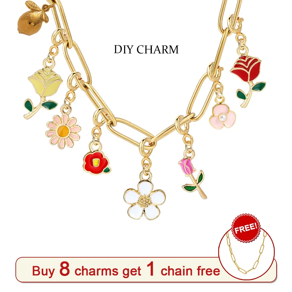 INS Multicolor Flower Charm Pendant For Women Romantic Picnic Party Spring DIY Making Jewelry Handmade Accessories Wholesale