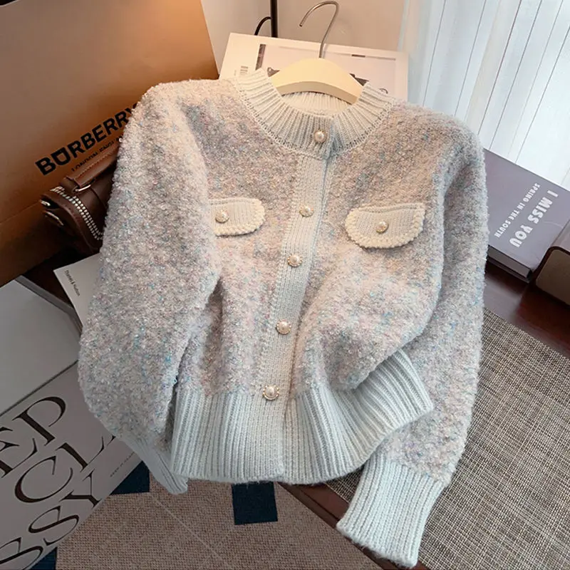 

New Autumn Winter Thick Patchwork Tops Button Kawai Clothes Women Long Sleeves Trendy Sweater Coat Women Knitted Cardigan