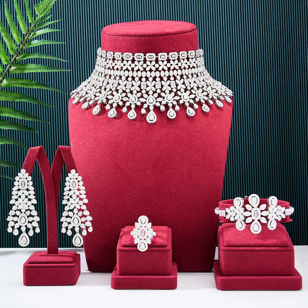 GODKI Luxury Feather Leaf African Jewelry Sets Necklace Earrings Bangle Ring Set For Women Wedding Jewelry Trendy HOT New 2023