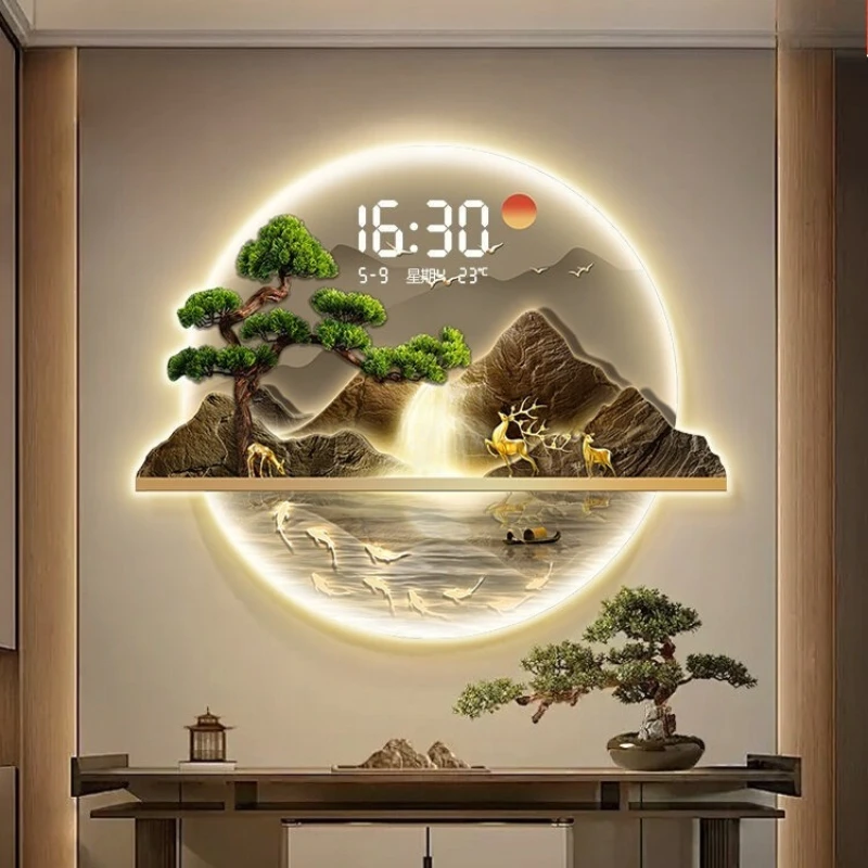 Indoor Wall Decoration Wall Clock Display Time Temperature Calendar Wall Watch Corridor Living Room LED Mute Clock Mural Watch