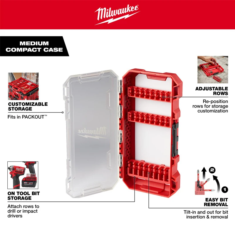 Milwaukee 48-32-9931 Medium Compact Case For Impact Driver Accessories Drill Bit Bracket Multifunctional Storage Toolbox