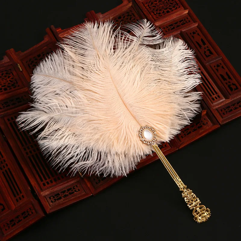 Ostrich Feather Fan Vintage Gothic Court Dance Fan Wedding Party Fan Portable For Parties Weddings Home Decoration