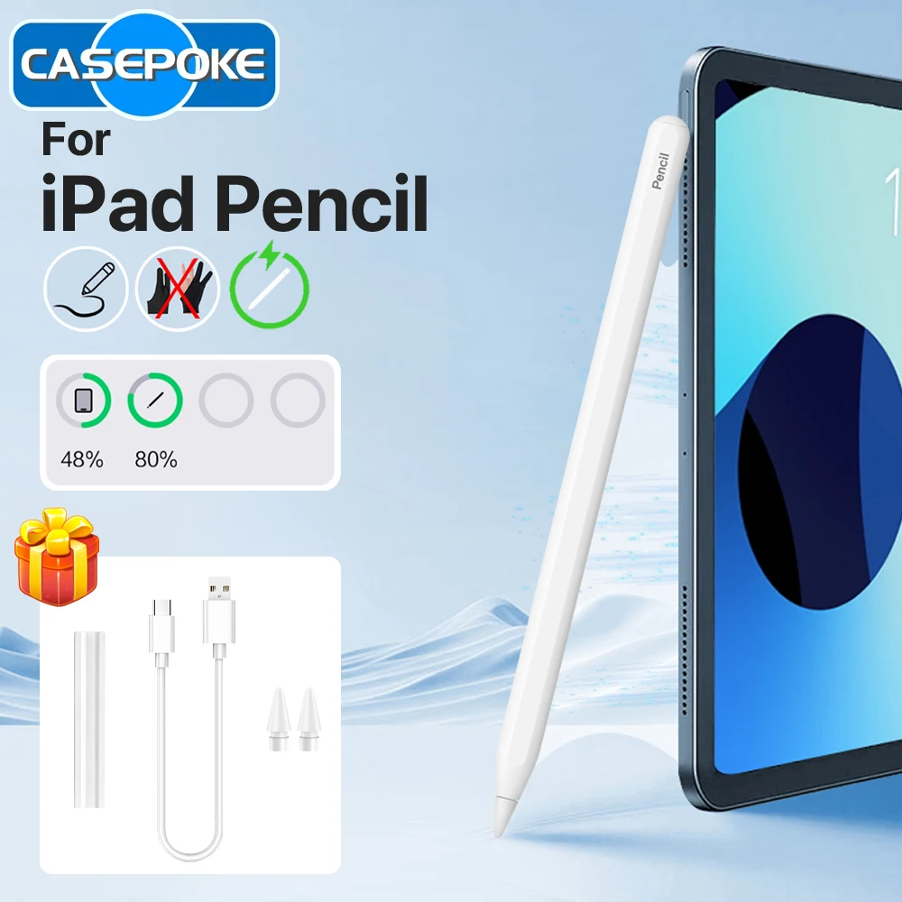 

Стилус для Apple Pencil 2 с магнитной зарядкой и функцией предотвращения случайных касаний ладонью для iPad Air 7, 5, 4, Pro 11, 10.9, Mini 6. Аксессуары для iPad Pencil.
