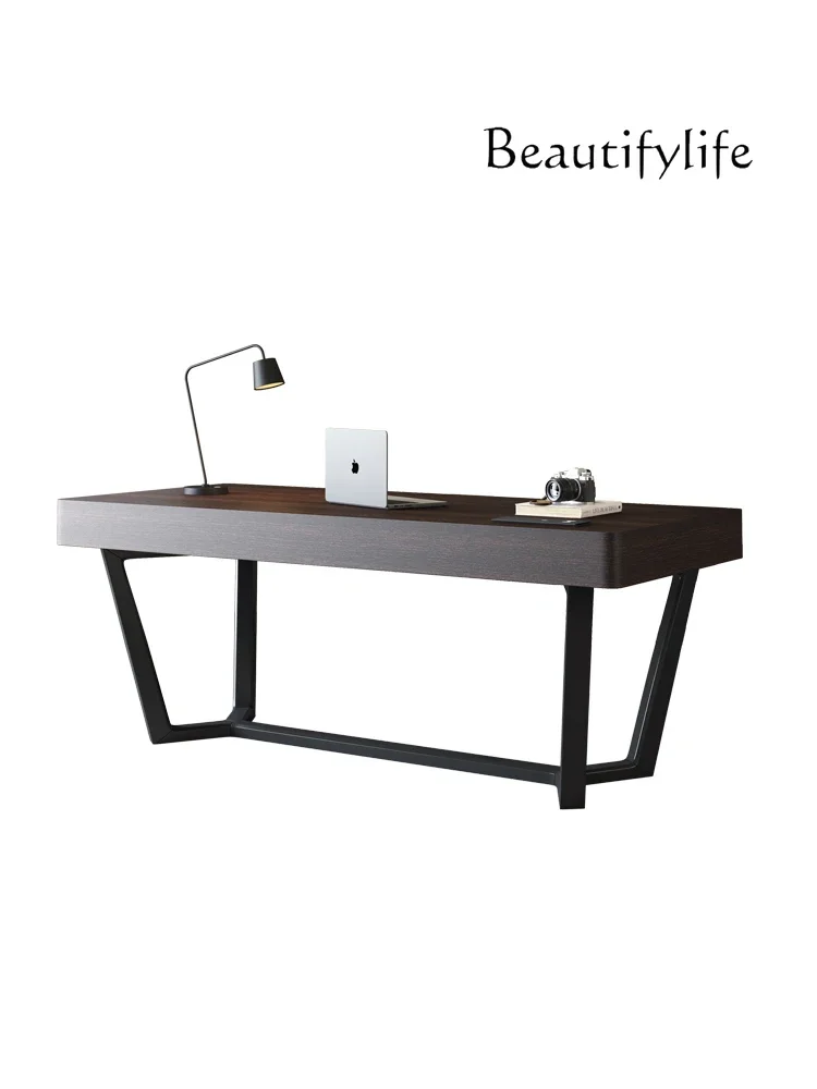 Smoky color modern simple solid wood desk study home computer desk high-end boss writing desk