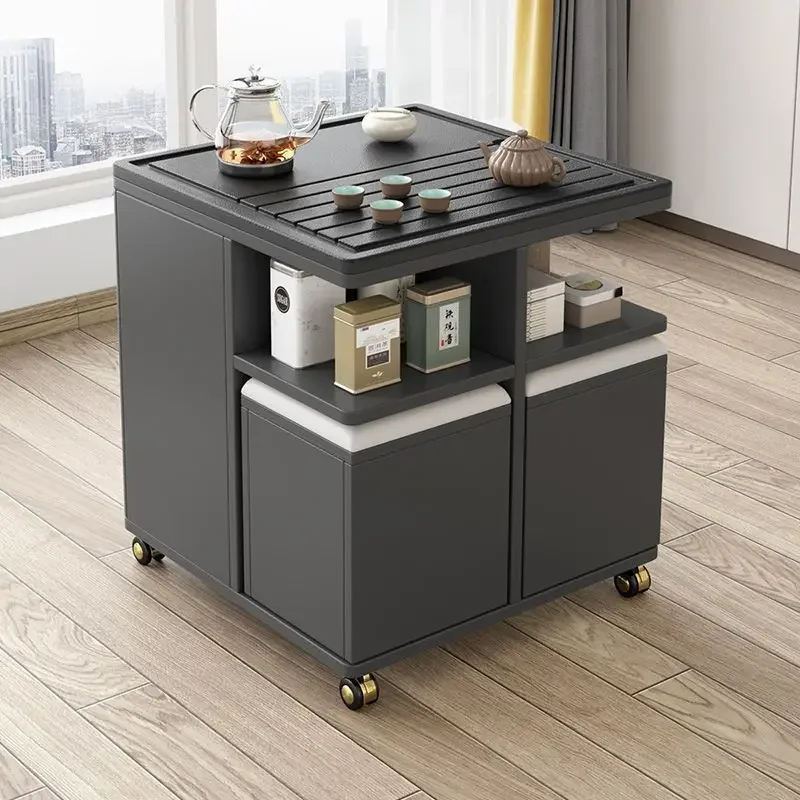 

Black Gold Stone Coffee Table, Smart Simple Tea Table, Multifunctional Movable Storage Table for Living Room, Home Furniture