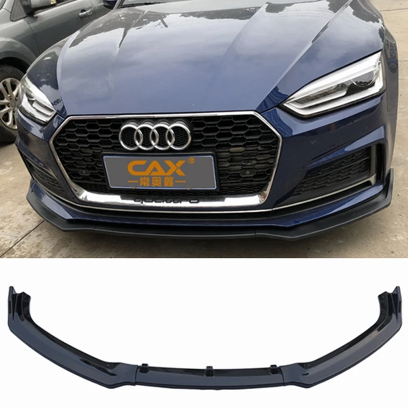 Car Front Bumper Lip Car Front Bumper Canard Lip Splitter Body Shovels for Audi A5 S-Line B9 2017 2018 Gloss Black/Carbon Fiber