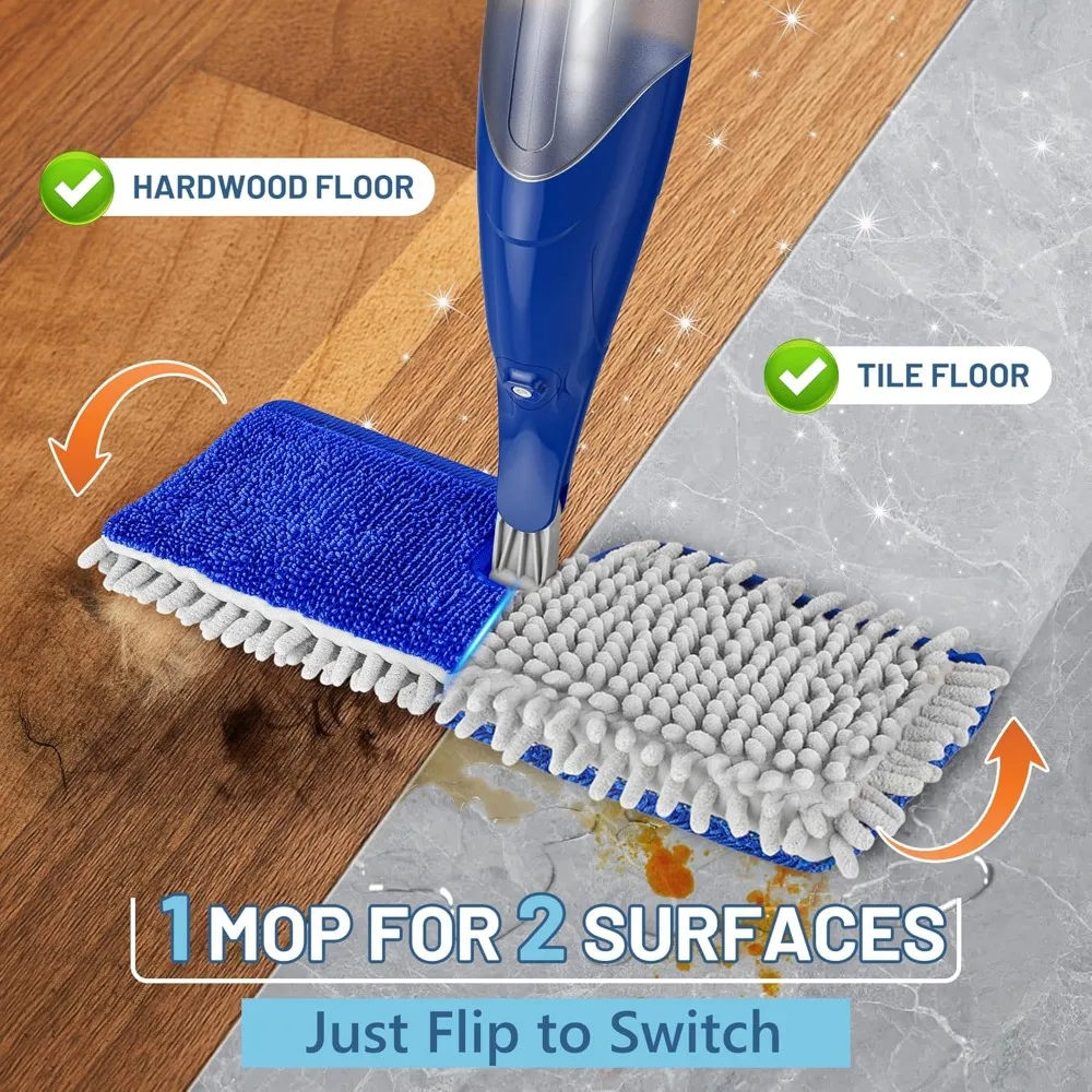 2-in-1 Spray Mop for Hardwood & Tile: Reversible Dry/Wet Cleaning with Reusable Pads, Adjustable Head