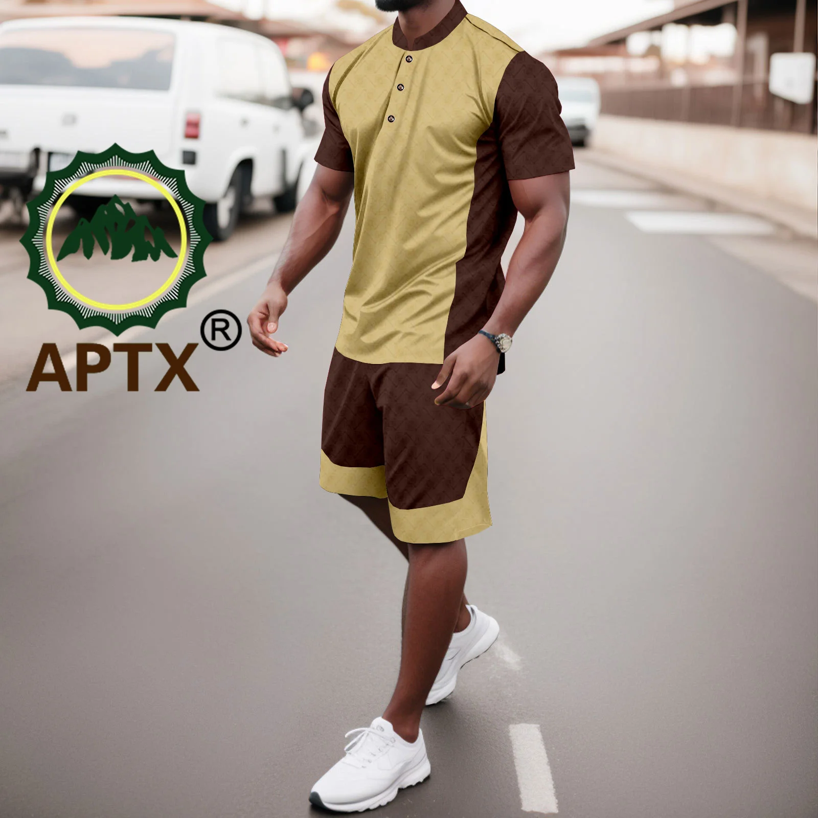 Men's Clothing African Suits Short Sleeve Shirt Shorts 2 Piece Set Bazin Riche Attiire Outfits Wedding Church African 2416014