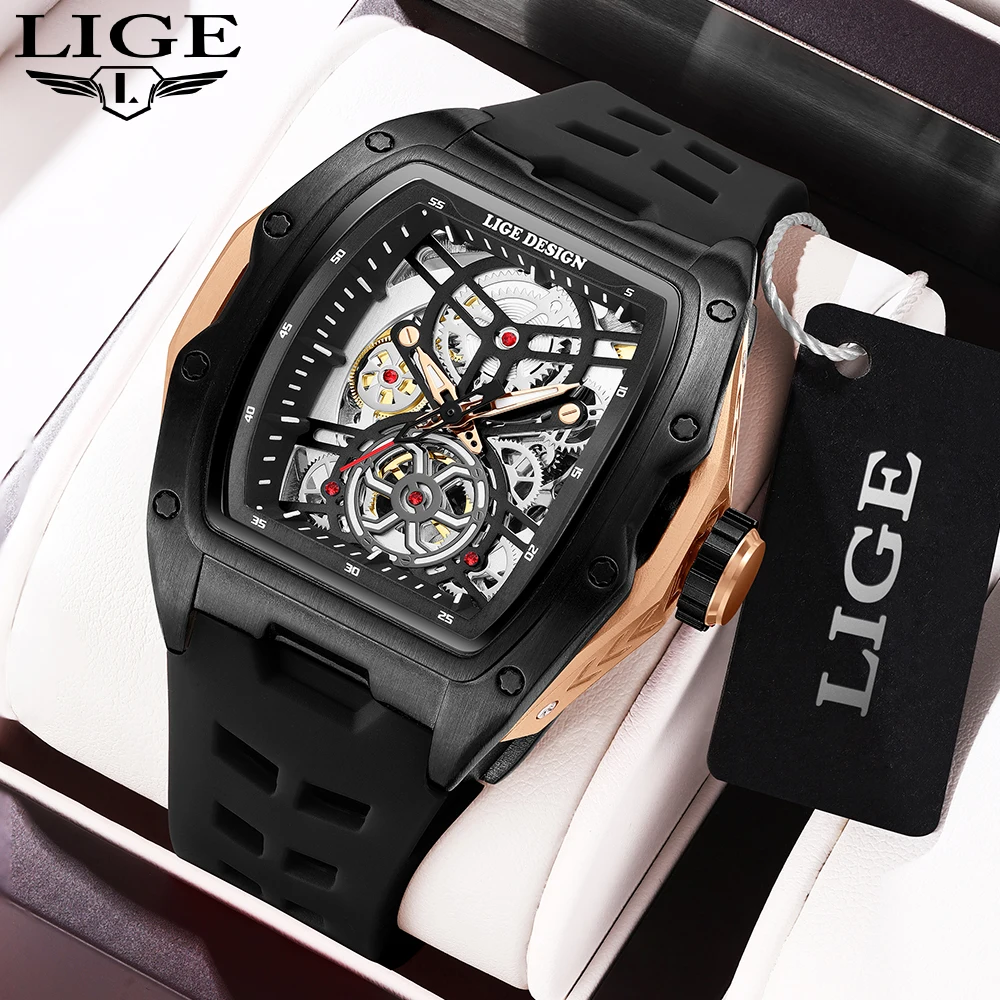 

LIGE 2026 Men Watches Skeleton Mechanical Automatic Watch Top Brand Luxury Luminous 30M Waterproof Watch For Men reloj hombre