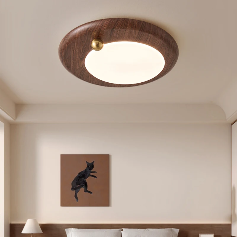 Chinese Style Medieval Style Bedroom Ceiling Lamp Retro Walnut Color Small Golden Bean Master Bedroom Study Eye Protection Lamp