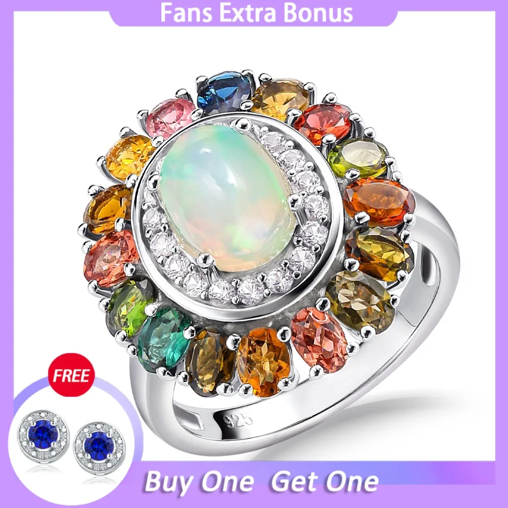 GZ ZONGFA Pure 925 Sterling Silve Big Flower Ring for Women Natural Opal Colorful Tourmaline Gems High Quality Fine Jewelry