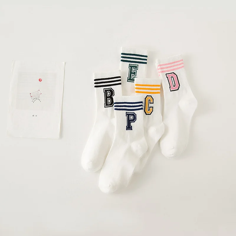 College Style Letter Printed Cotton Women's Socks Fashion Student Casual Breathable Short Socks Soft Cartoon Cute Daily Sock