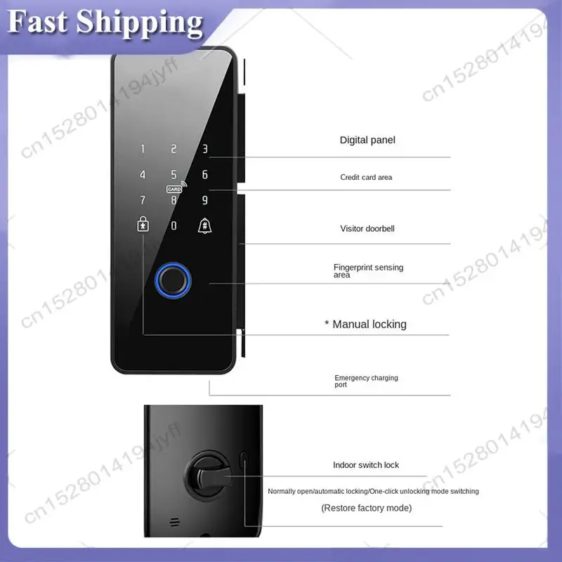 

-ABDH 2X Waterproof Tuya Wifi Smart Door Lock Fingerprint Electronic Rim Lock For Glass Door,Style 1