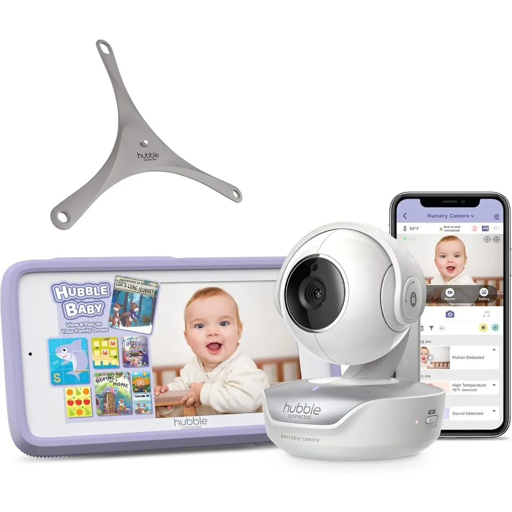 

Hubble Nursery Pal Touch 5-дюймовая интеллектуальная радионяня с камерой и аудиосистемой, радионяня с Wi-Fi и гибким настенным креплением; Pan Til