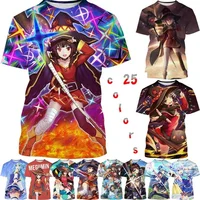Camiseta informal clásica de Anime para hombre y mujer, camiseta informal con estampado 3D de KonoSuba, Top de manga corta con personalidad urbana Harajuku