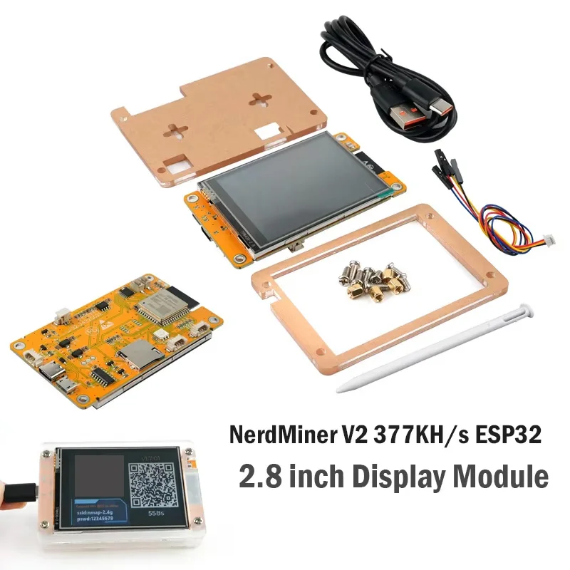 1PCS/2PCS/4PCS NerdMiner V2 377KH/s ESP32 Development Board Module Driver 2.8 inch Display Resistive Touchscreen + Acrylic Case