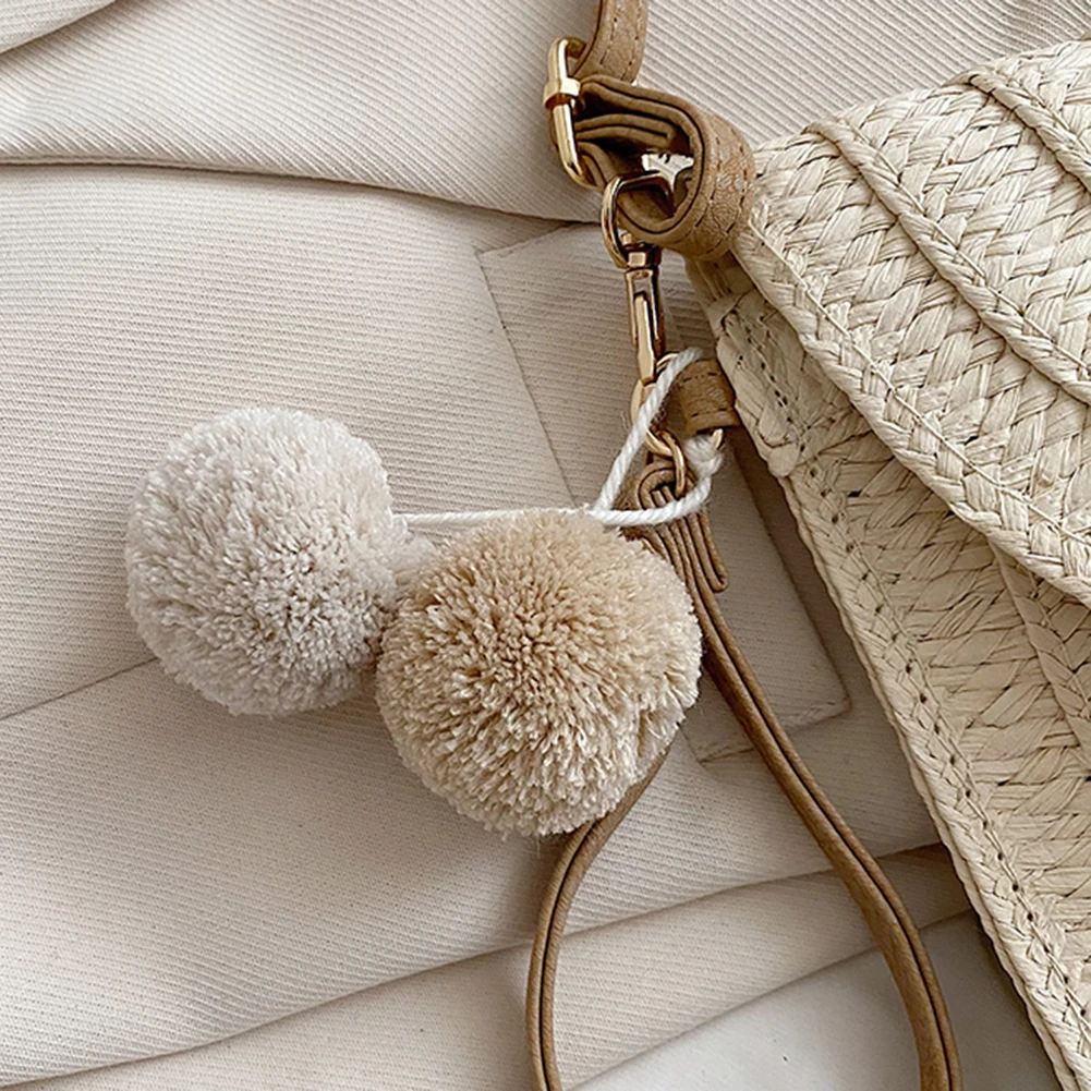 

Summer Female Tote Bag Fashion Envelope Bag Casual Portable Handmade Simple Elegant with Hairball Exquisite for Seaside Beach