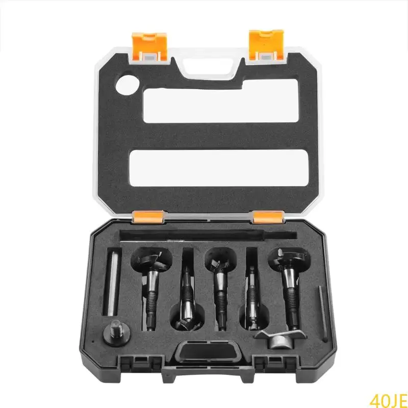 

40JE 5Pcs Carbon Steel Boring Drill Bits Woodworking Centering Hole Cutter Tool with Storage Case
