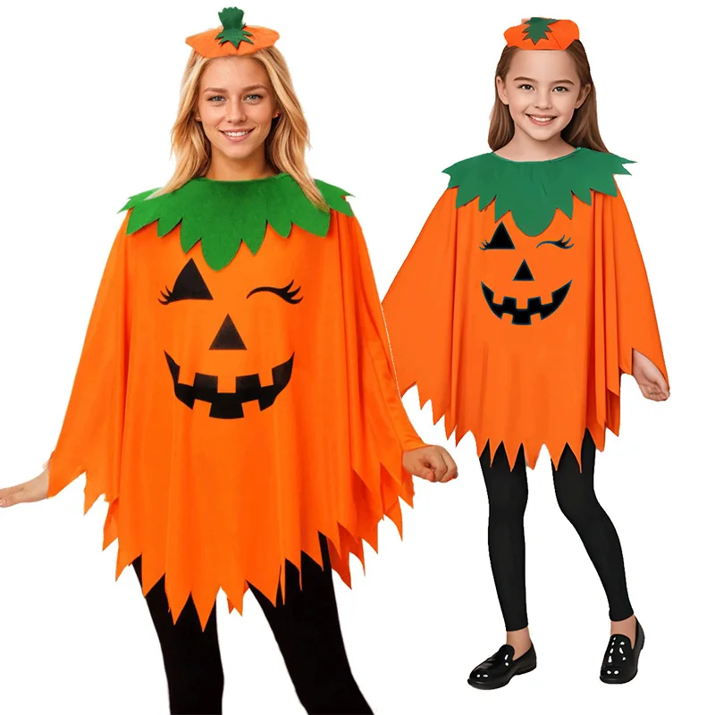 

Halloween Pumpkin Costume Set for Adults Kids Children Cape Cloak Witch Hat Headdress Party Cosplay Glowing Accessories