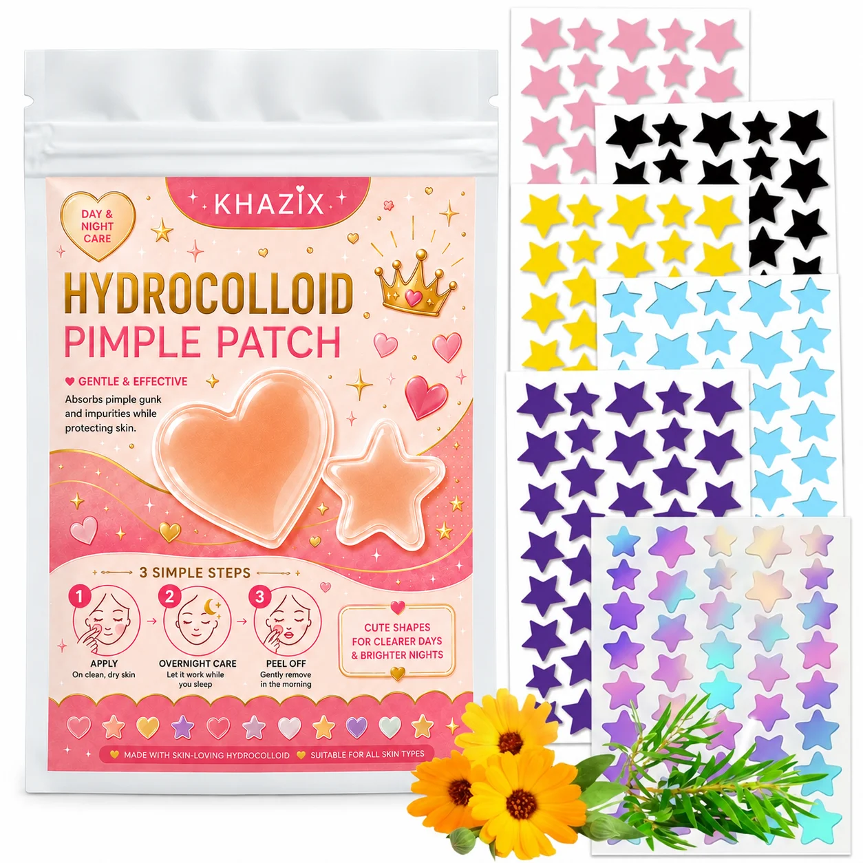 280 sheets of acne patches - gentle and non-irritating, used to cover blemishes - star-shaped multi-color patches, water-resista
