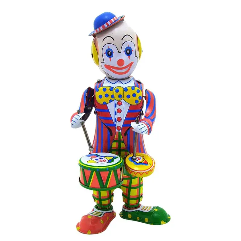 Wind Up Clown Doll Decorative Table Ornament Clown Figurine Holiday Gifts Retro Clown Drummer Home Decor For Bars Coffee Bars