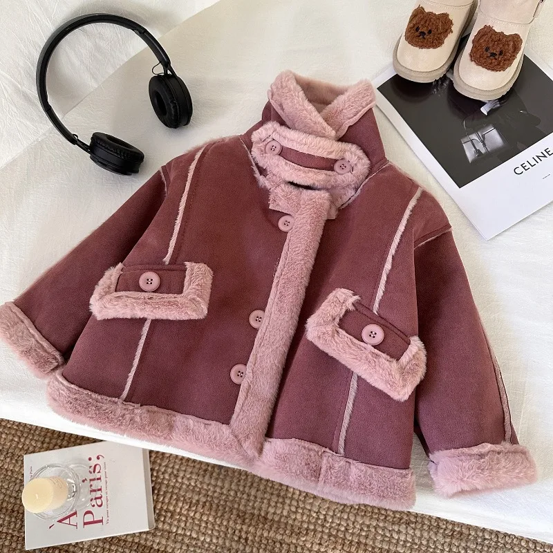 Girls Fake Fur Coats Winter Plush Thick Warm Overcoats Fashion Birthday Party Kids Baby Princess Coat Plush T-Shirt 2-8Yrs