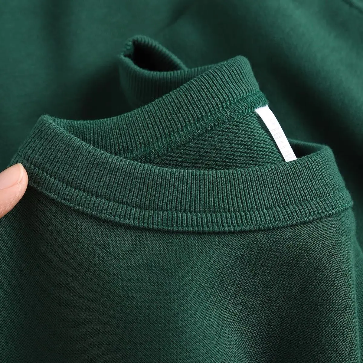 Dark Green Bluestone Green 340G Heavy Japanese-Style Retro Looped Fabric Sweater Jungle Green Loose Couple Pullover