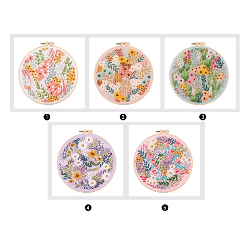 Embroidery Kit For Enthusiasts Featuring Floral Landscape - Needle, Thread Supplies Included(C)