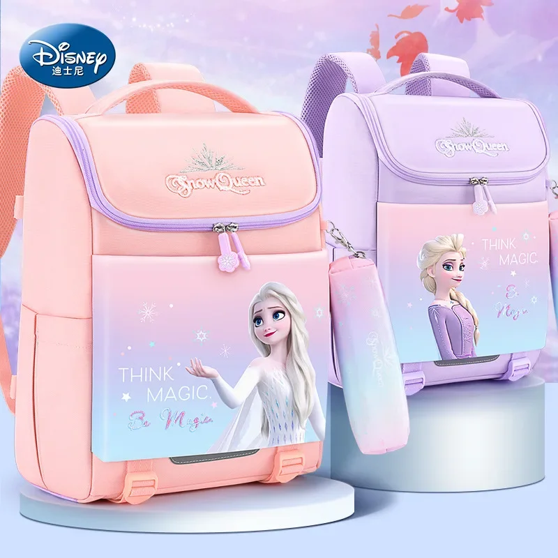 Cartable Disney Princess Elsa pour enfants, sac à dos de grande capacité, protection de la colonne vertébrale légère, dessin animé, étudiant, homme, femme, nouveau