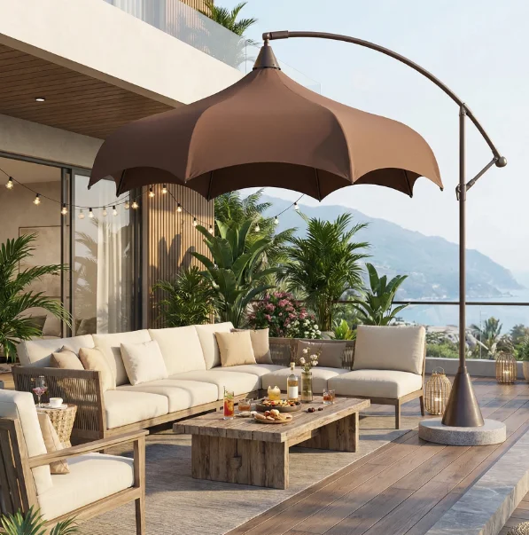 Cross-border Villa Courtyard Cafe Restaurant Sales Office Outdoor Sunshade Arc-shaped Watermelon Top Canopy Modern Simple Design
