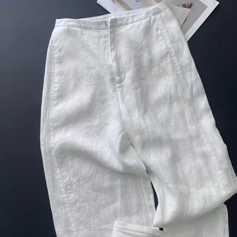 High Waist Draped Straight Leg Cotton Linen Wide Leg Pants Women's Summer 2026 Casual Comfortable Breezy Style Commute Trousers