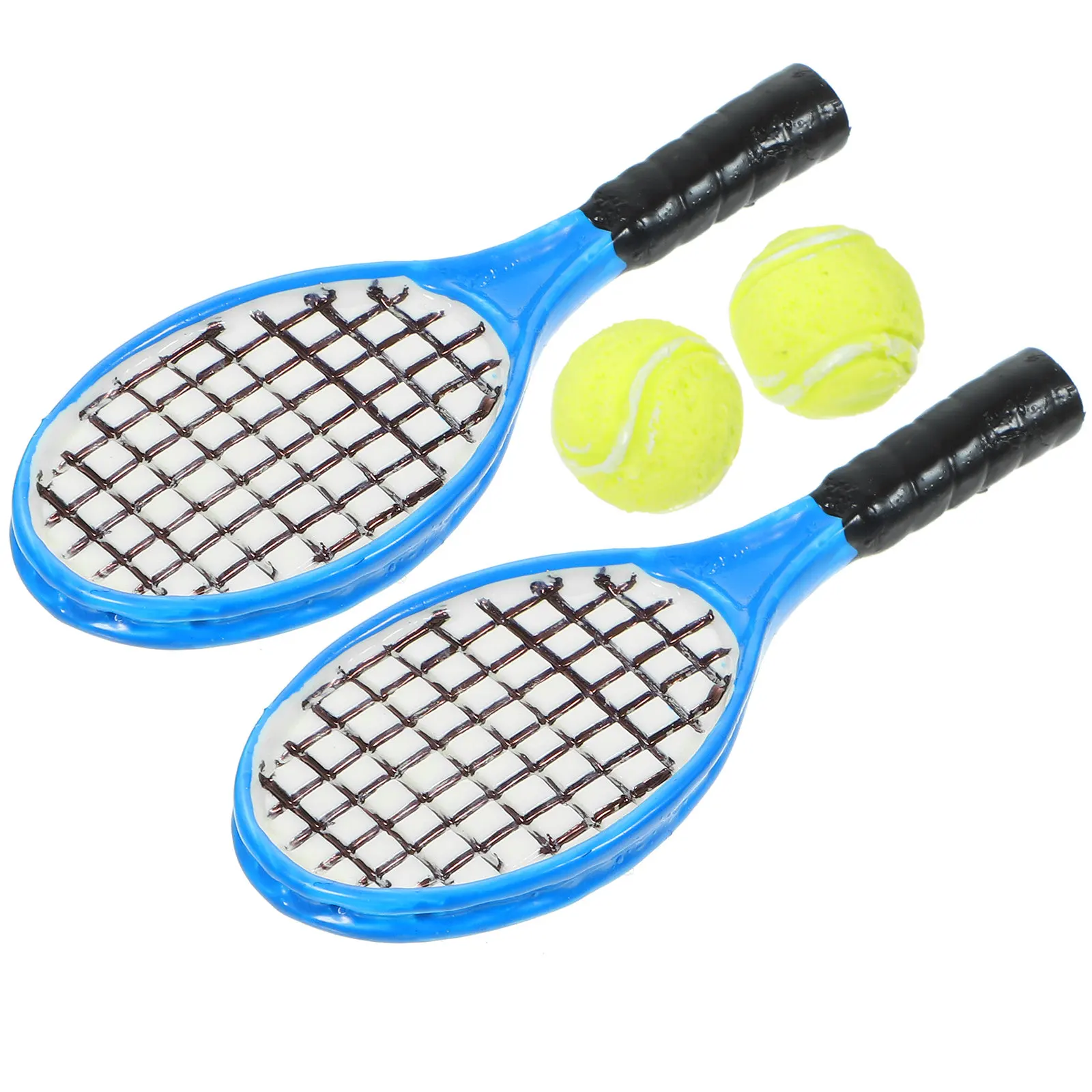 

4Pcs Tennis Racket Accessories Mini Simulation Set 2 Rackets 2 Balls Home Desktop Decoration Playhouse Creative Ornament