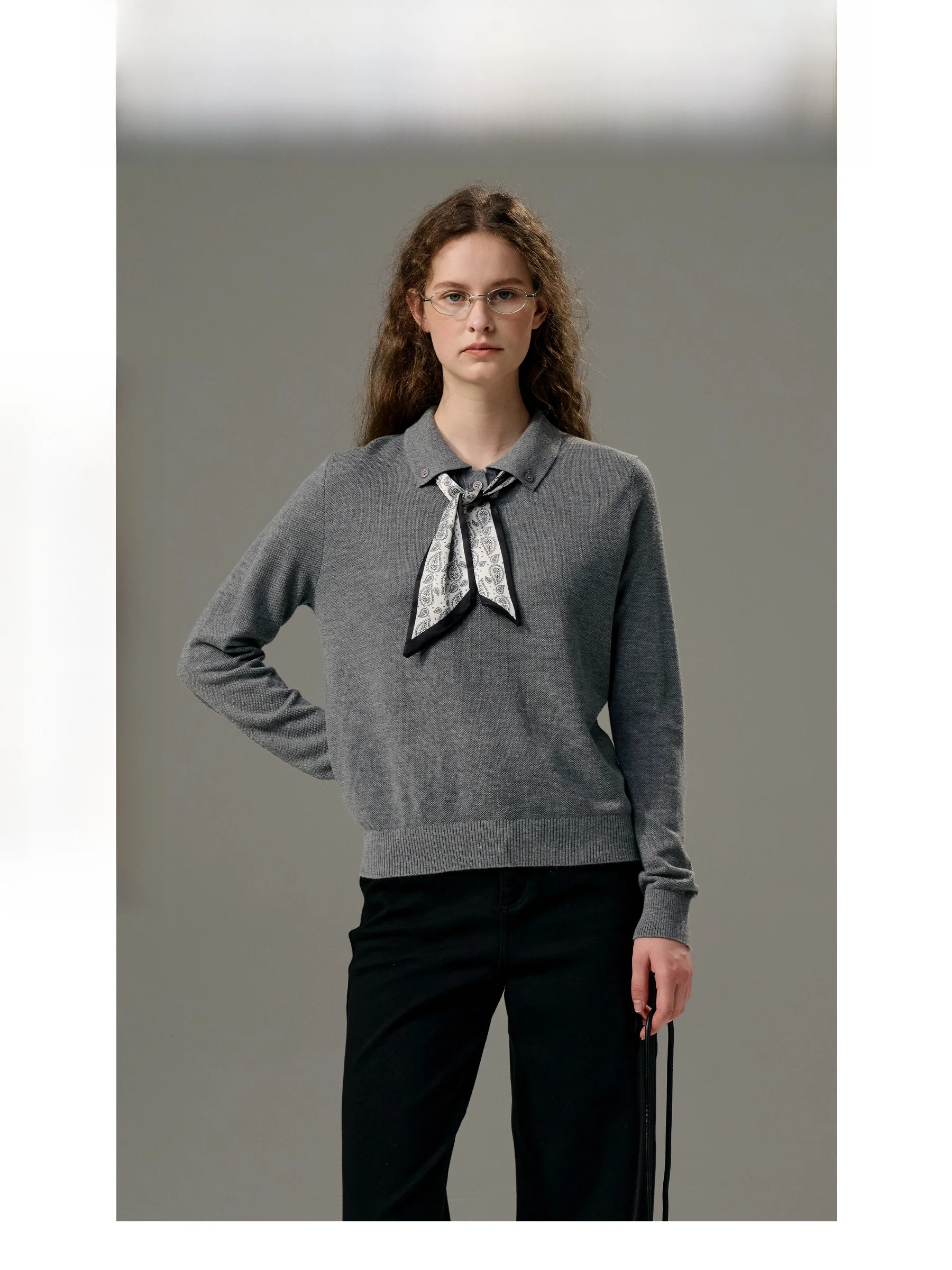 

Вязаный свитер UNID из шелково-шерстяной смеси с воротником-шарфом, в стиле Old Money, с длинными рукавами, американский кэжуал, цветной