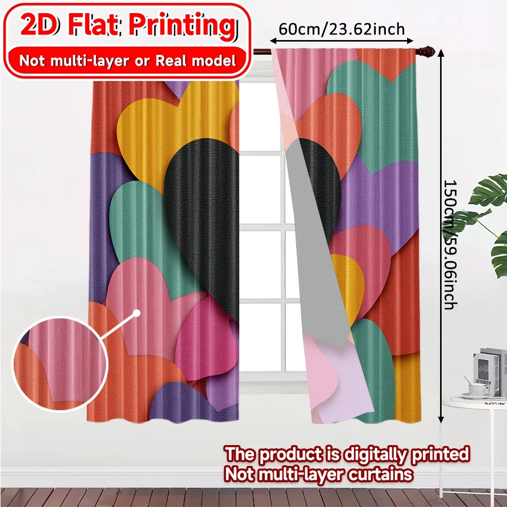 2D Flat Printing,2pcs Heartburst Spectrum Popular Curtain Durable 100% Polyester Fabric Curtains Holiday Ldeal for Study, Living