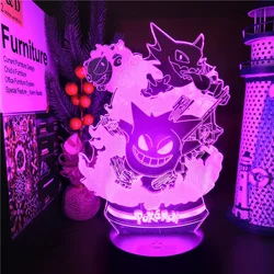 Pokémon Gengar Anime LED Night Light, Haunter Gastly, Lâmpada 3D, USB, Mudança de cor, Luminaria Ilusão, Candeeiros de mesa para dormir