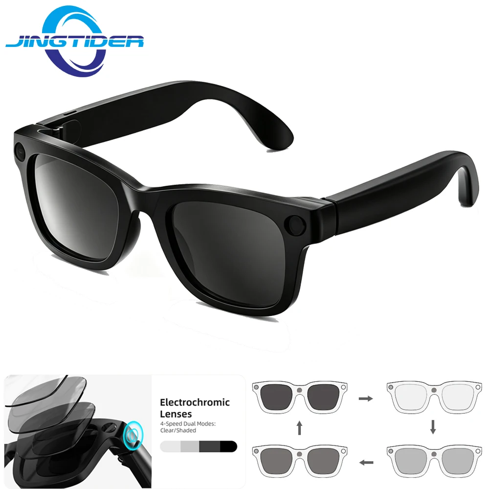 T200C AI Smart Glasses Electrochromic Adjustable Lens 8MP HD Camera Video Recorder BT Audio Call Music AI Translation Sunglasses