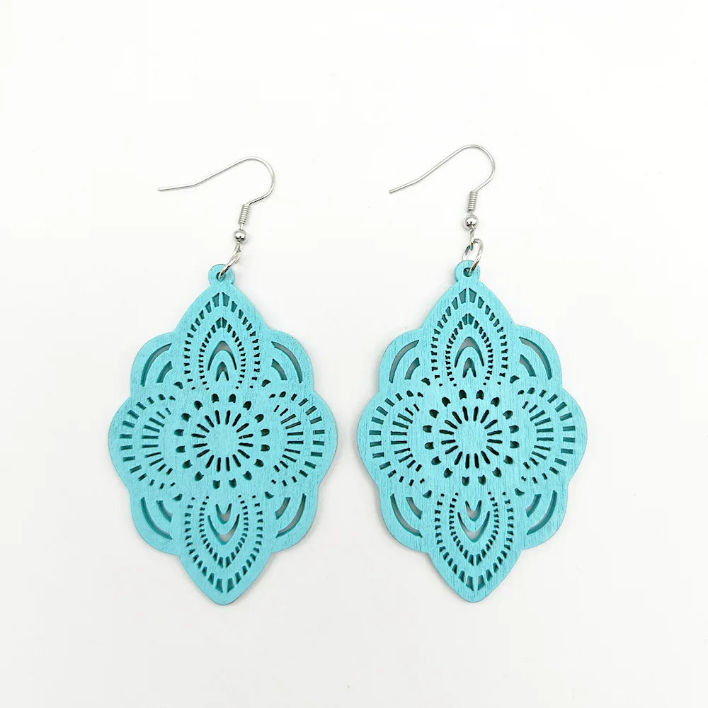 Colorful Small Fresh Wooden Earrings Bohemian Vacation Style Pendant Dangle Earrings Spring and Summer Jewelry Accessory Gift