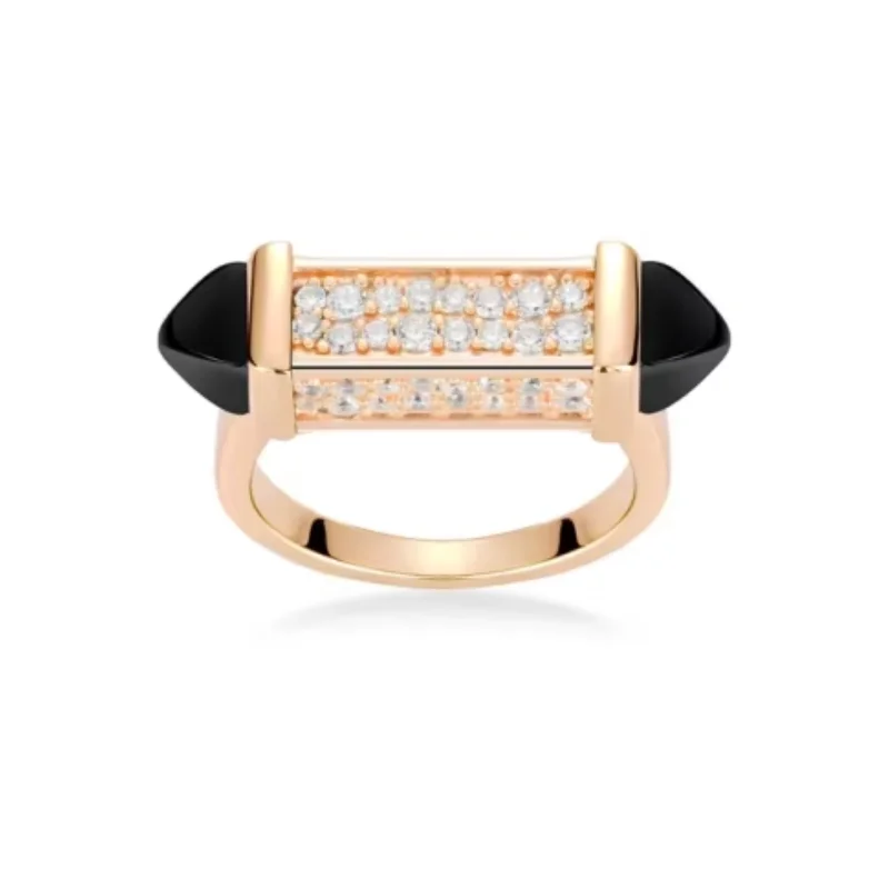 Bellux 925 Silver Gold Plated Synthetic Zircon Champagne Gold Black and White Full Diamond Candy Simple Ring
