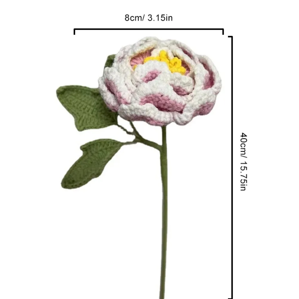 Handmade Crochet Peony Bouquet Gradient Color Simulation Flower Hand-woven Peony Woven Flowere Wool Artificial Flower