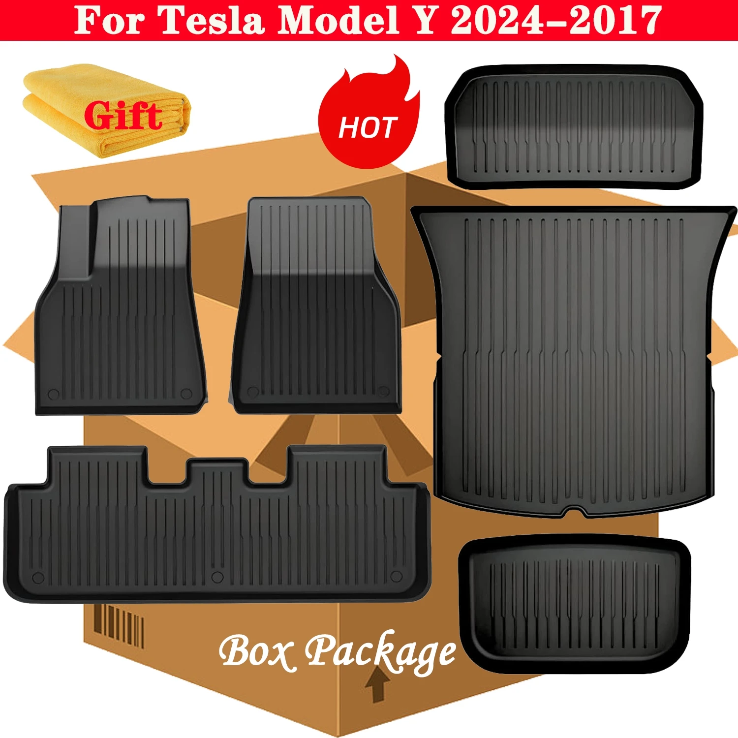 For Tesla Model Y 2024-2017 Floor Mats, XPE 3D All Weather Waterproof Front Rear Trunk Cargo Liner Mat Custom Accessories